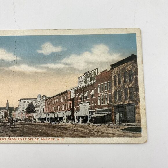 Vintage Malone NY Postcard Main Street west from Post Office‎ Posted 1920 - Picture 4 of 11